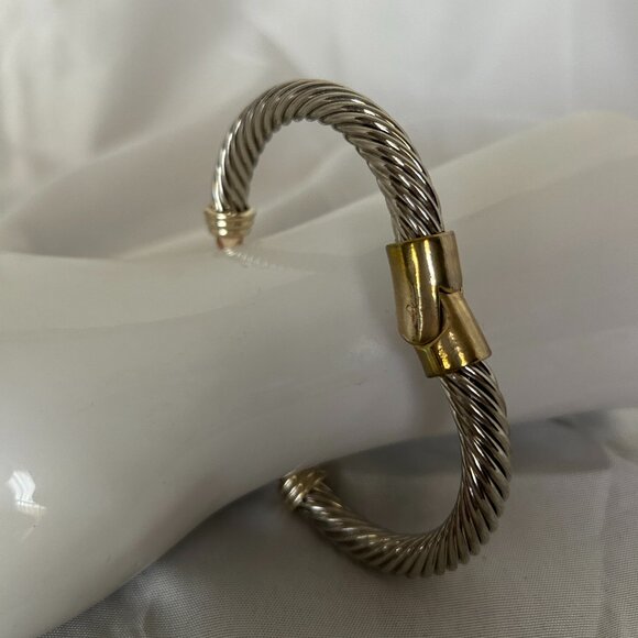 Chunky Silver & Gold Tone Twisted Cuff Bracelet - Picture 5 of 6